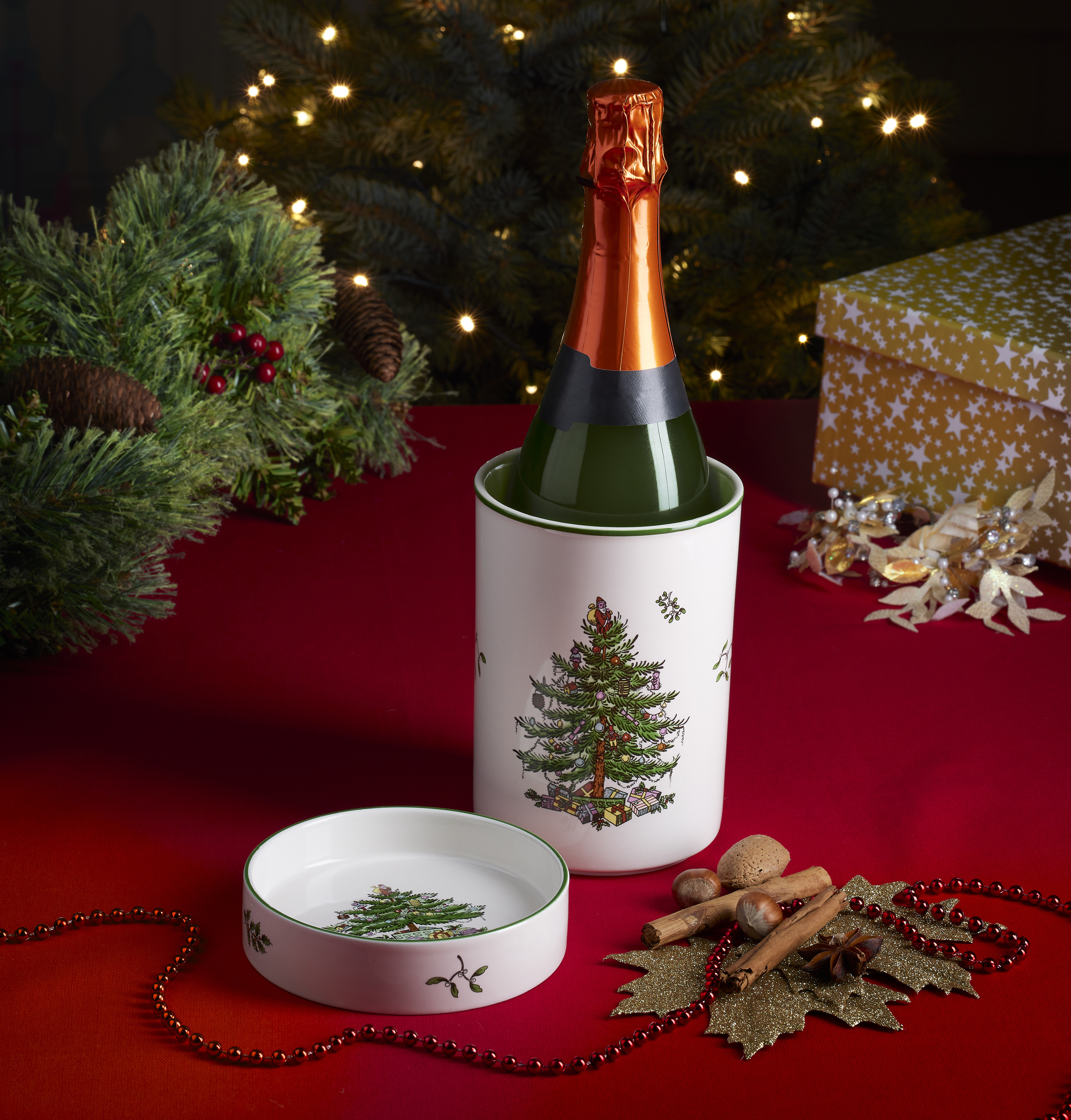 Christmas Tree Wine Chiller and Coaster Set image number null